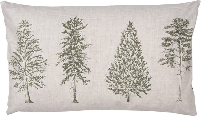 Clayre & Eef Kussenhoes 30x50 cm Beige Groen Polyester Dennenbomen