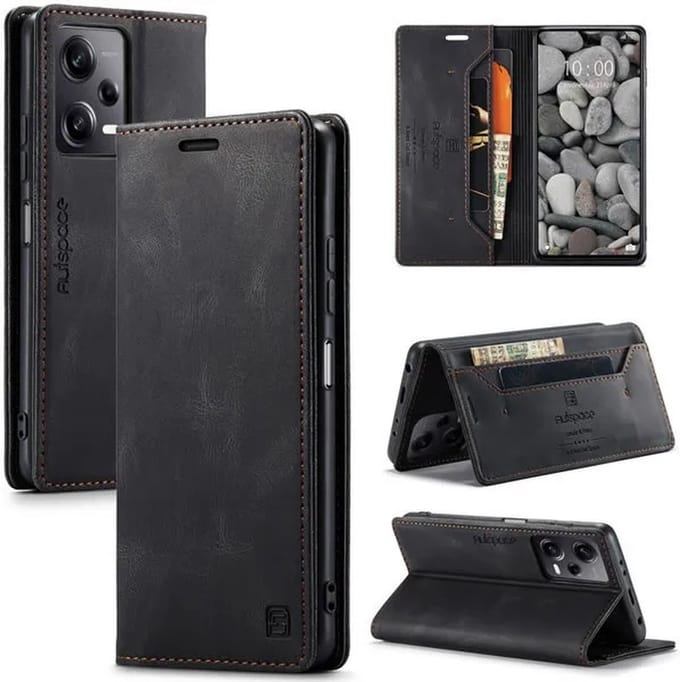 Luxe Flip Case met RFID Bescherming Kaarthouder en Magneetsluiting voor Redmi Note 12 Pro 5G / POCO X5 Pro _ Zwart