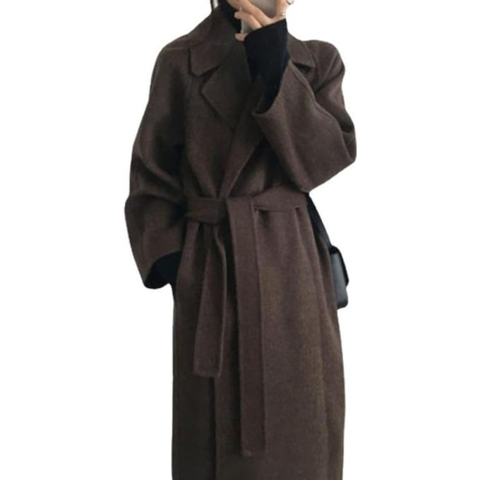 Dames Wollen Jas, Pakkraag, Losse Strik, Herfst en Winter Verlengd Model. S black