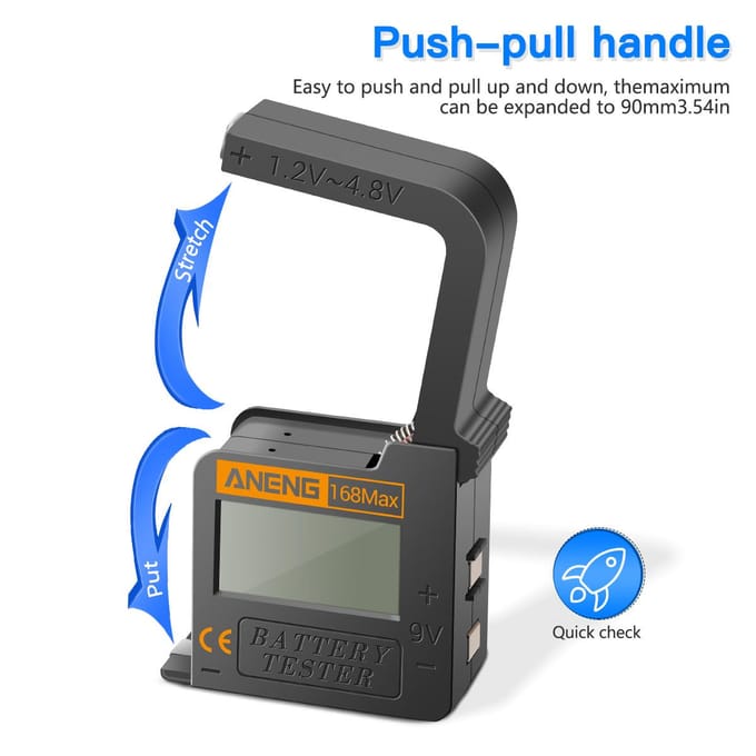 ANENG Batterijtester 168MAX Digitale displaytester Batterijspanningscontrole Testen van batterijcapaciteit grijs