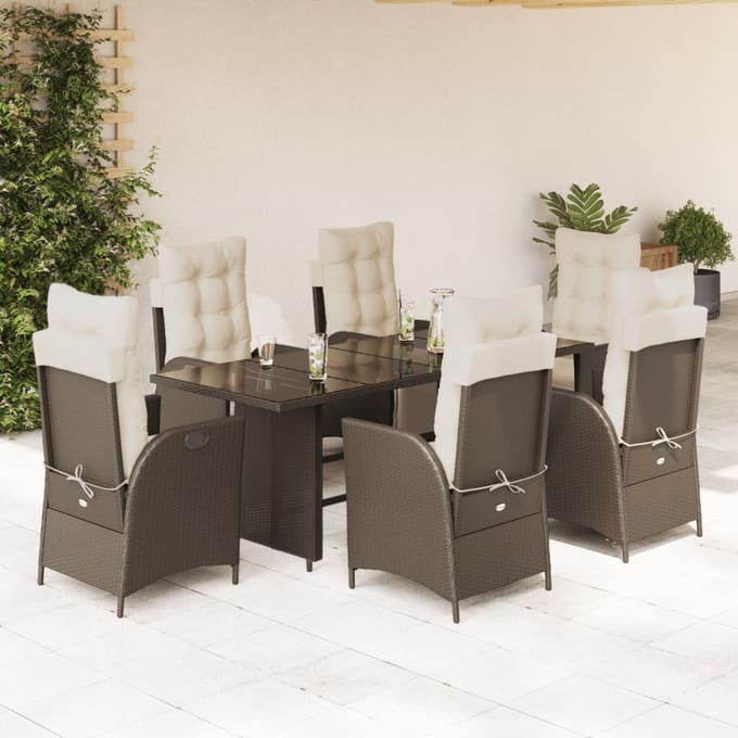 vidaXL - 7-delige - Tuinset - met - kussens - poly - rattan - bruin