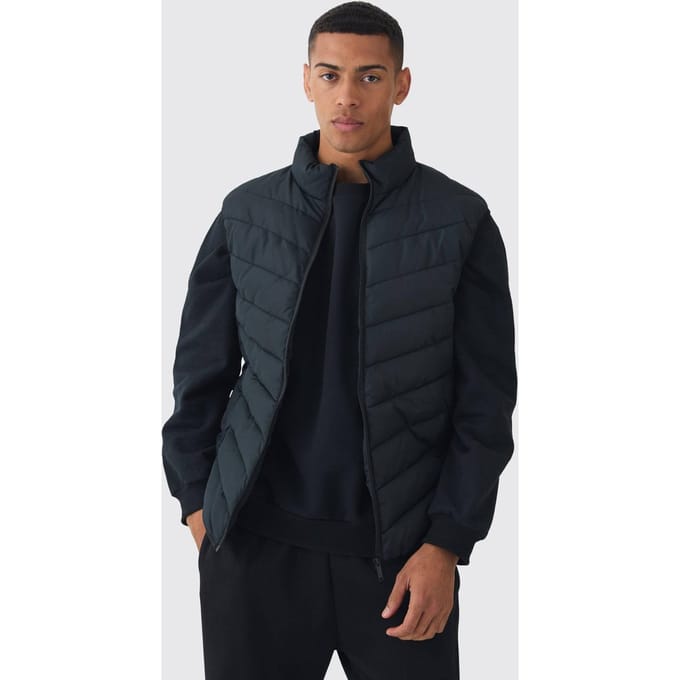 Gewatteerd gilet met ritssluiting en trechterkraag in zwart | Black | Size Medium