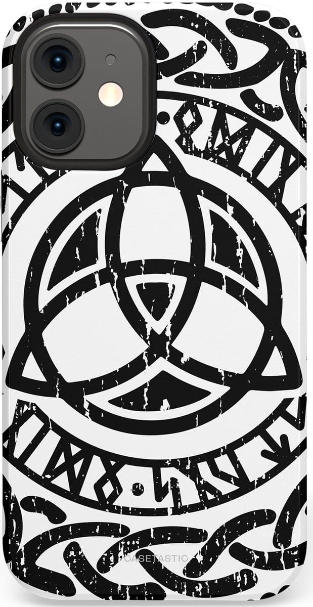 Casetastic hoesje geschikt voor Apple iPhone 12 Mini - Dubbellaagse bescherming - Valhalla eer - Fashion Case - Wit Zwart Grijs