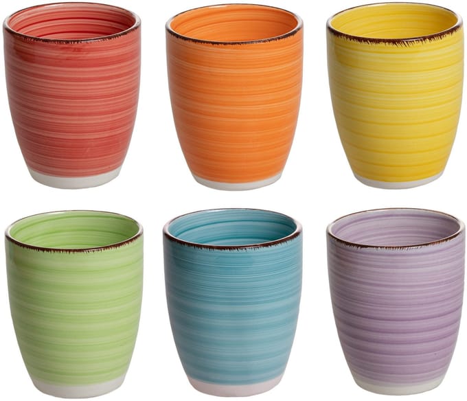 Studio Tavola Sunny Summer Bekers - Set Van 6 - Cups - Aardewerk - Multikleur - Vaatwasserbestendig, 350 ml