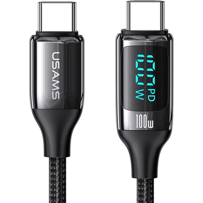 USAMS 100W USB C vers USB Type-C Câble de données de charge rapide Pour Huawei P30 Samsung Xiaomi Phone Data Line Accessoires de charge rapide 100W C To C - 1.2M noir