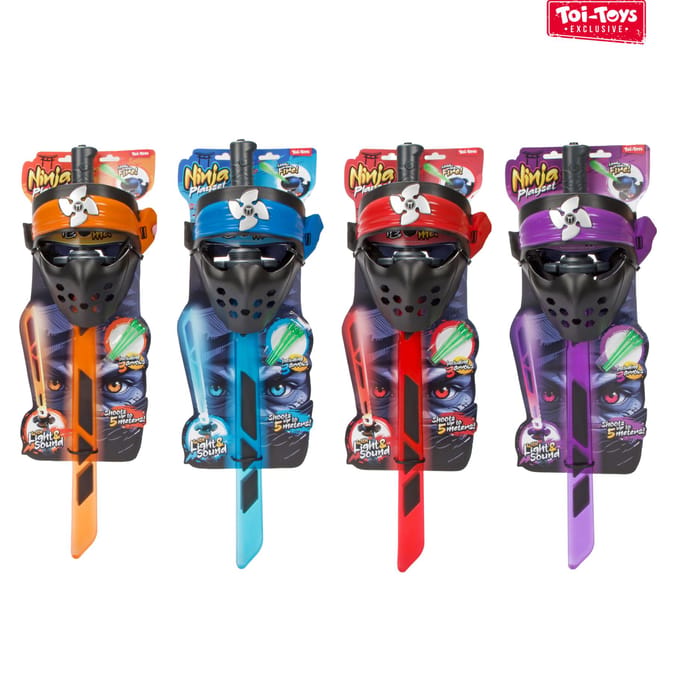 Ninja lichtzwaard en masker speelgoed met licht en geluid 4 assorti.