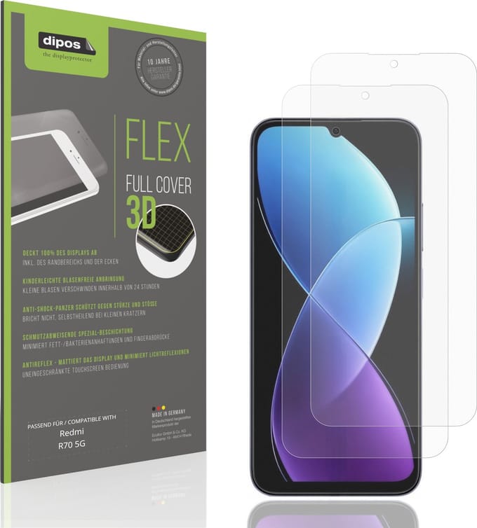 dipos FLEX – 2x Matte Screenprotector geschikt voor Redmi R70 5G | Volledige Schermbescherming | Case-Friendly