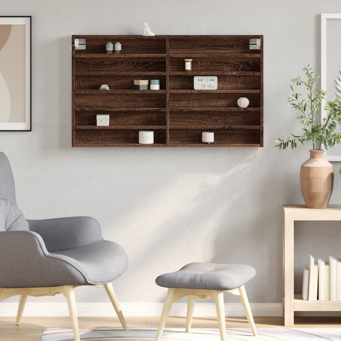 vidaXL - Vitrinekast - 100x8,5x58 - cm - bewerkt - hout - bruin - eikenkleurig