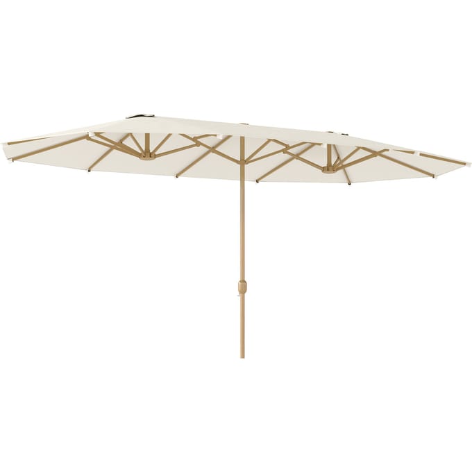 Outsunny dubbele paraplu 4,55x2,65 m met waterbestendige kruk Beige