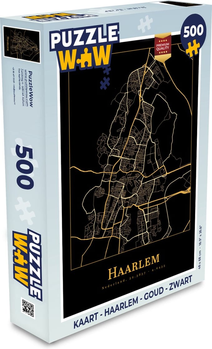 Puzzel Kaart - Haarlem - Goud - Zwart - Legpuzzel - Puzzel 500 stukjes