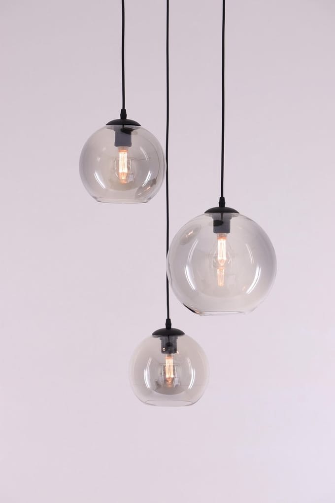 Hanglamp 3lichts - rond - Grey getint bollen