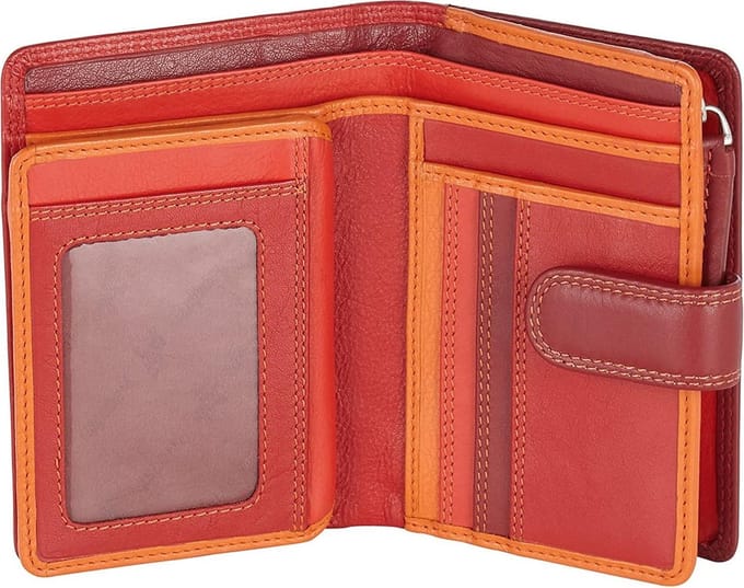 Visconti Dames Portemonnee - Leer - RFID - 10 pasjes - Rainbow Collectie - Rood Multi (RB51 RD)