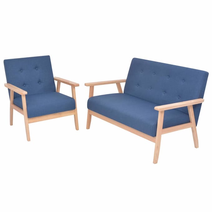 vidaXL - Bankstel - stof - blauw - 2-delig