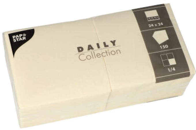 150 Servetten DAILY Collection 1/4 vouw 24 cm x 24 cm champagne