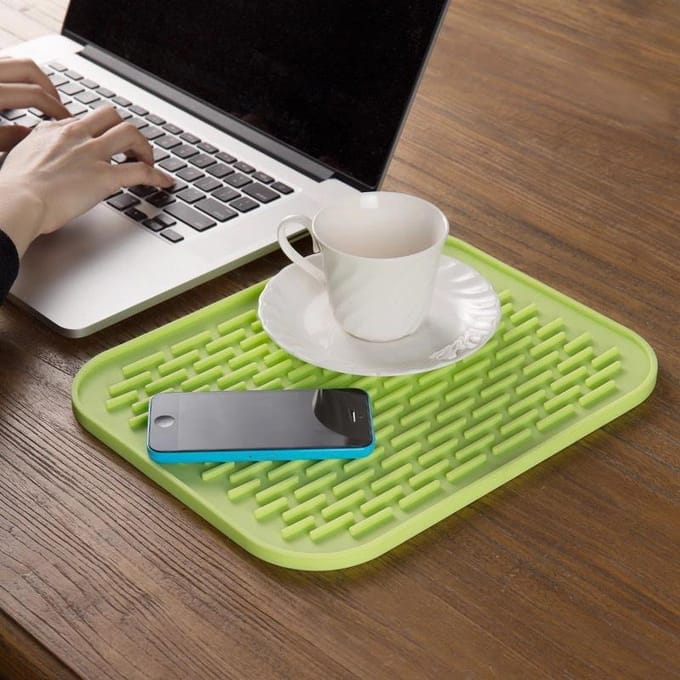 Tapis isolant carré antidérapant en silicone pour vaisselle, dessous de plat, égouttoir, set de table orange