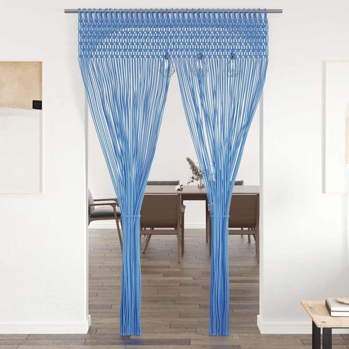 vidaXL - Gordijn - macramé - 140x240 - cm - katoen - blauw