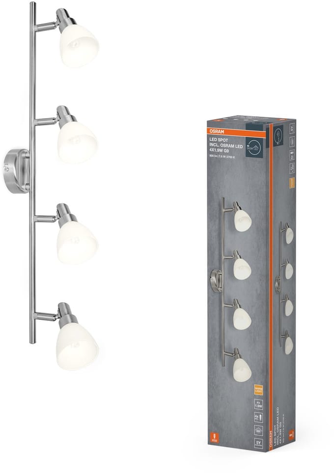 OSRAM LED spot G9 4-lamps, warm wit licht (2700 K), LED's, 7,6 W, draaibaar, glazen diffusers, nikkel design, 800 lm
