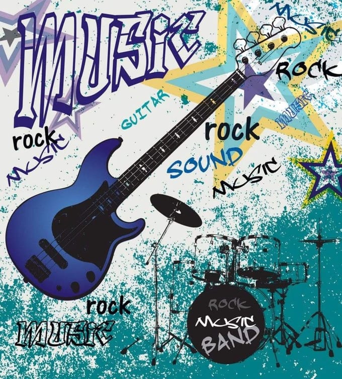 Fotobehang - Blue Guitar 225x250cm - Vliesbehang