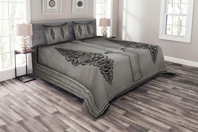 ABAKUHAUS Dagdekset – Grijs/Zwart Bloemen – 220x220 cm + 2 Kussenhoezen