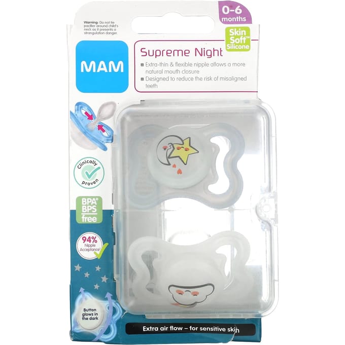 Sucette Nuit Suprême, 0-6 Mois, Transparent, Lot de 2 white