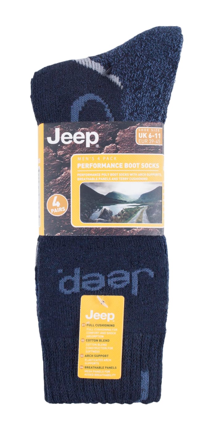 Jeep - 4-pack anti-blaar luxe laarzensokken voor heren - Denim / Marine