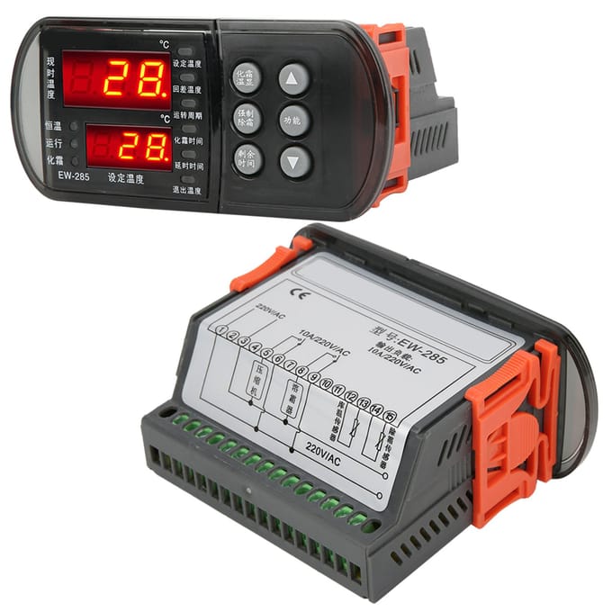 EW285 AC220V Digitale Temperatuurregelaar Koeling Ontdooien Thermostaat voor Koelopslag Vriezers black