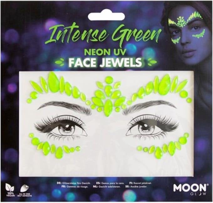 Moon Creations Gezicht Diamanten Sticker Moon Glow - Intense Green - Neon UV Groen