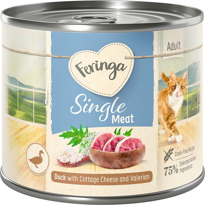 Feringa Single Meat Menu 12 x 200 g Kattenvoer - Eend met Cottage cheese & Valeriaan