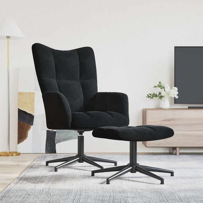 vidaXL - Relaxstoel - met - voetenbank - fluweel - zwart