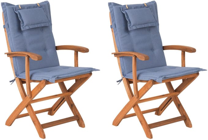 MAUI - Tuinstoel set van 2 - Lichte houtkleur/Blauw - Acaciahout