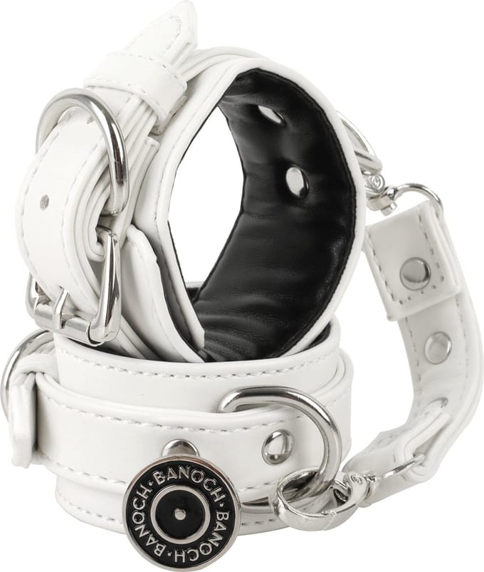 Banoch | handboeien van pu leer | wit / zwart | bondage
