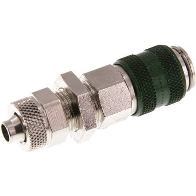 Vernikkeld Messing DN 5 Groen Luchtkoppeling Snelkoppeling 6x8 mm Push-On Schotkoppeling Double Shut-Off - CLS5-NB-BN-GRE-SV-6