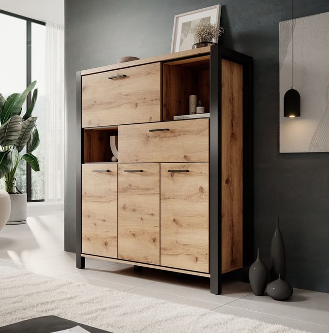 Meubella - Opbergkast Acapulco - Eiken - Zwart - 120 cm