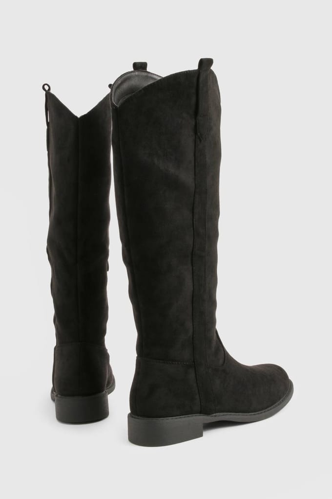 boohoo Dames Western Boot Mid Low Block Hak | Black | Maat: 3