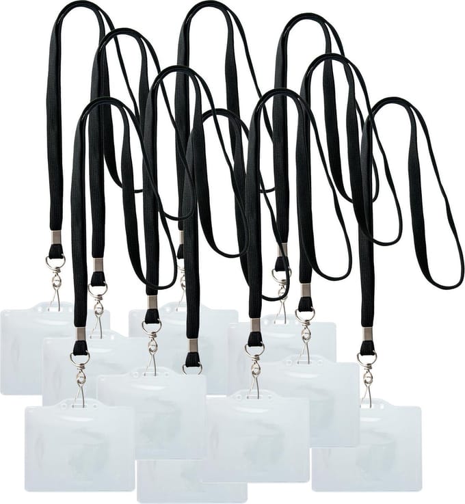 10 Lanyards + 10 badgehouders - Zwart