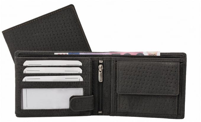 Houtkamp Heren Billfold Portemonnee – Echt Leer – Zwart met Vlechtpatroon