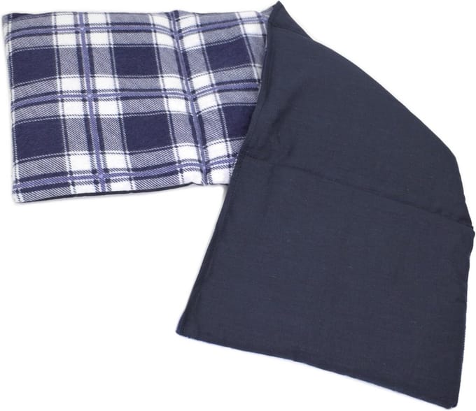 Lange warmte- en koud kussen 20x60 cm met 4 kamers - Flanel geruit blauw