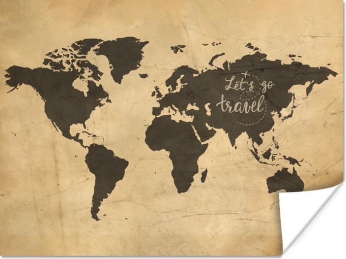 Poster - Wereldkaart - Reizen - Vintage - 40x30 cm