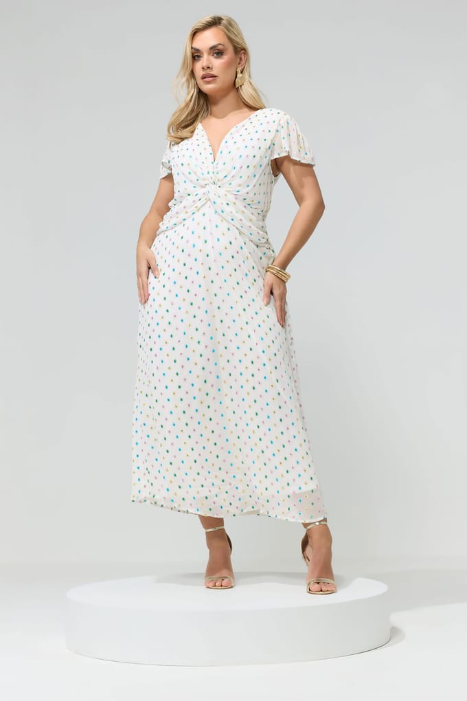 Yours London Witte Dobby Jurk Met Gedraaide Voorkant Size 50