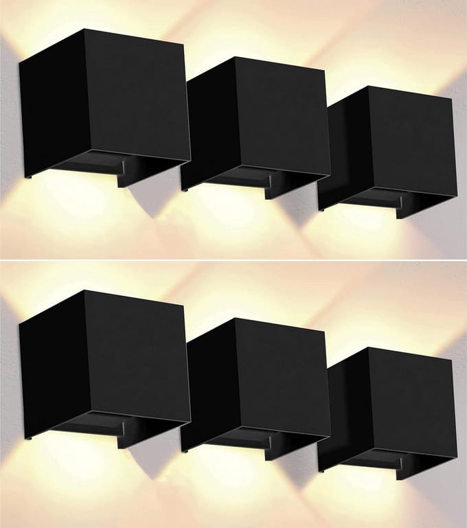Set van 6 Zwarte LED Buiten Wandlampen met Verstelbare Kleurtemperatuur