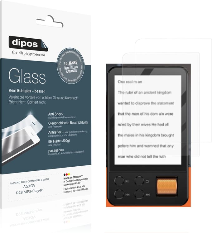 dipos – 2x Matte Pantserfolie geschikt voor AGXOV D28 MP3-Player | 9H Screenprotector