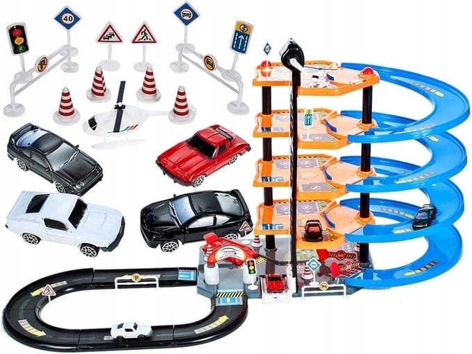 Ilso parkeergarage met racebaan - 4 verdiepingen - helikopter - 4 auto's