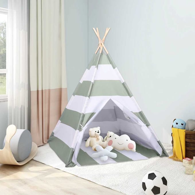 vidaXL Kindertent Grijs en Wit 120 x 120 x 150 cm Massief grenenhout