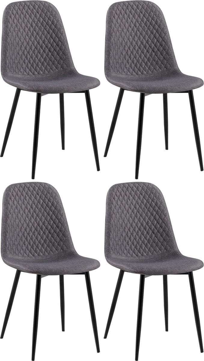 CLP Giverny Set van 4 eetkamerstoelen - zonder armleuning - donkergrijs Stof