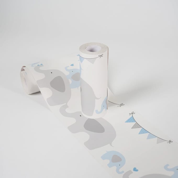 FEESTENDE OLIFANTEN BEHANGRAND | Zelfklevend - blauw grijs - A.S. Création Only Borders 11
