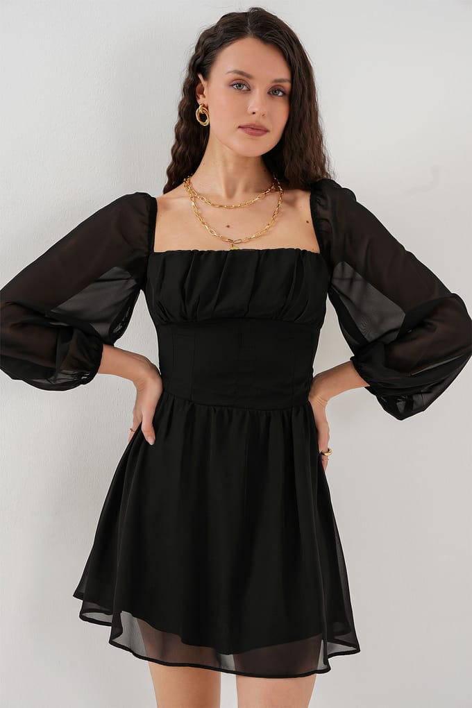 Vierkante Kraag Mini Jurk