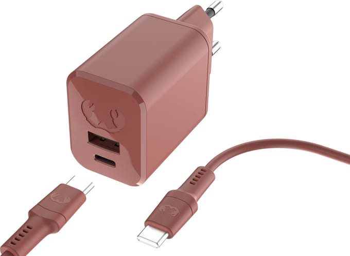 Fresh 'n Rebel USB + USB-C mini Snellader - Inclusief USB-C oplaadkabel (2m) - 45W oplader - Compact en Veilig - Safari Red