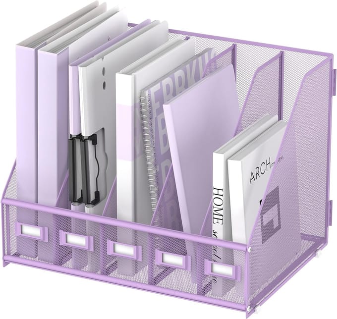Bureau Organizer - Documentenhouder - Bureau Opruimen - Met Labelhouders - 5 Vakken - Paars