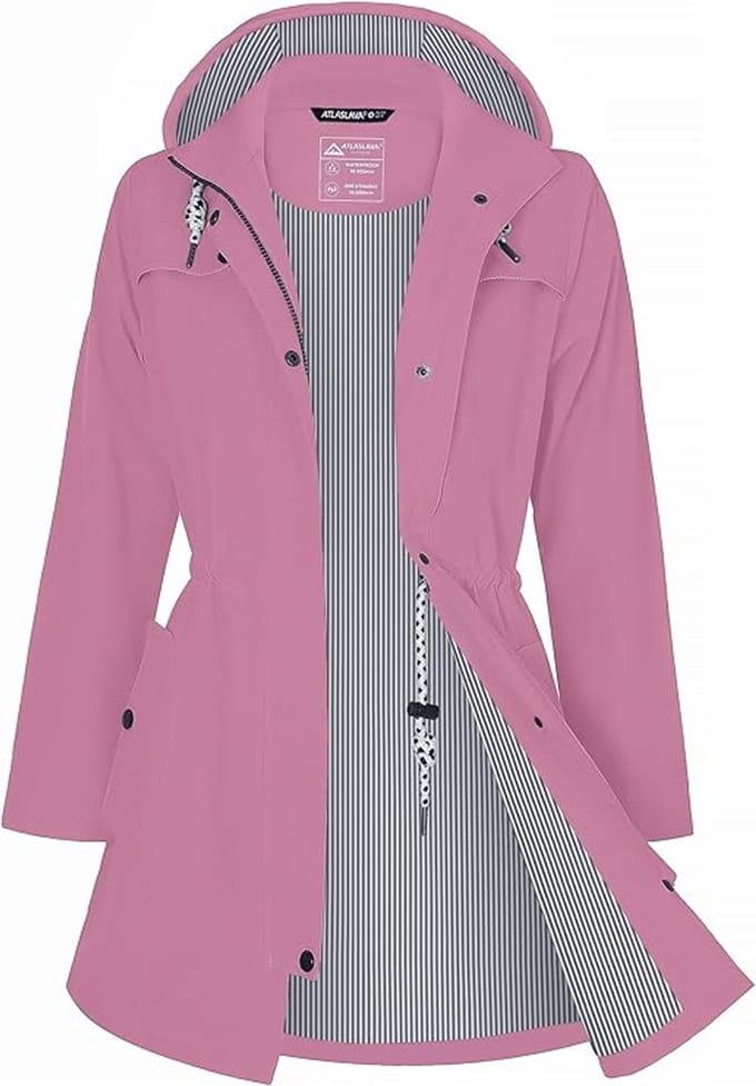 Daity Regenjas dames lang | waterdicht en ademend met capuchon voor buiten - Maat S