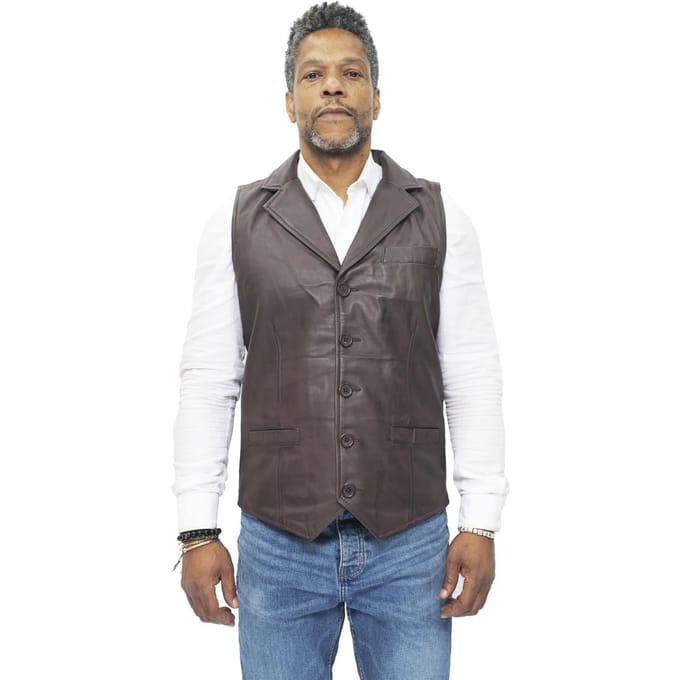 Heren slim klassiek lederen vest-Bristol
